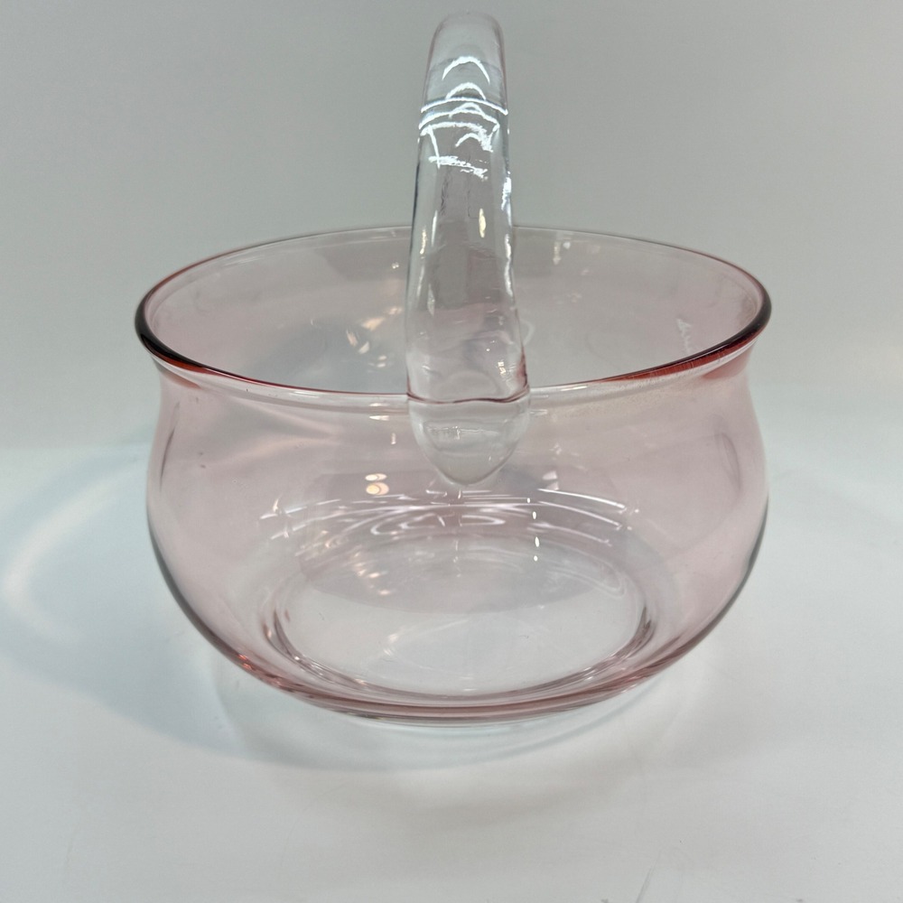 Blush Pink Hand Blown Crystal Glass Basket Vase, Tea Serving Bowl, Cottagecore - Picture 3 of 14